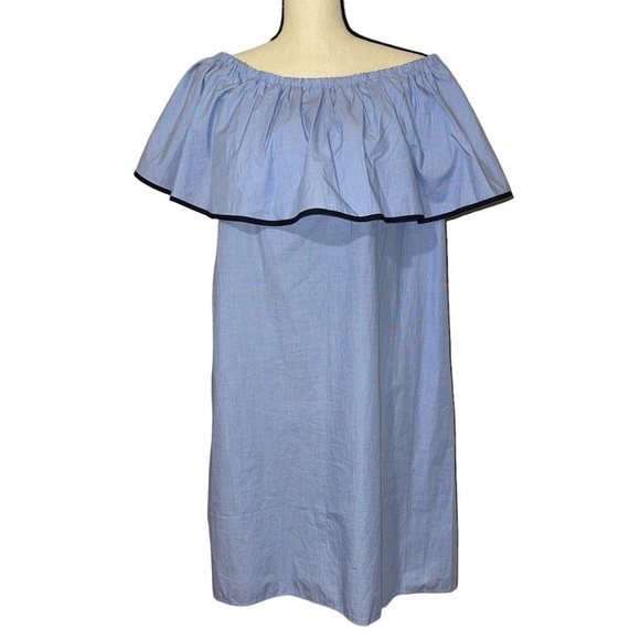 J. Crew Tipped Off the Shoulder Light Blue Cotton Mini Summer Dress size Small - Picture 7 of 11